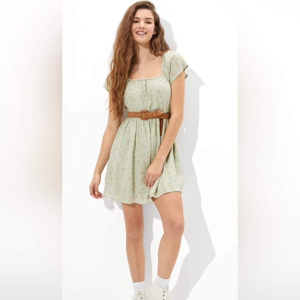 American Eagle Floral Flutter Sleeve Mini Dress Mint Green M Cottagecore Boho li